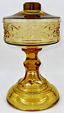 Antique CROSS DIAMOND BAND Amber Glass Kerosene or Oil Stand Lamp THURO 1, 315-h picture