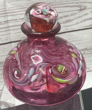 VINTAGE RON HINKLE GLASS PERFUME BOTTLE SIGNED STUDIO ART GLASS CRANBERRY *READ* picture