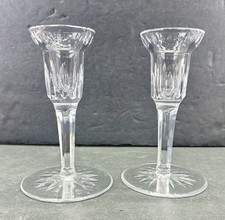 Waterford Carina Eileen Crystal Candlesticks Pair Signed Taper Holders 6.25” picture