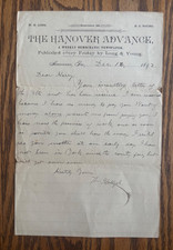 1892 Hanover Advance PA Newspaper Letterhead Handwritten Letter picture