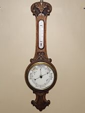 Antique 1920's Airguide Oak Banjo Weather Station Wall Barometer Thermometer 33