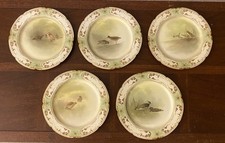 Antique Doulton Burslem J.E. Caldwell Hand Painted Bird Cabinet Plates Set Of 5 picture