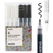 Grabie 6 Pack of Black & White Acrylic Paint Markers, 0.7 mm Extra Fine Tip picture