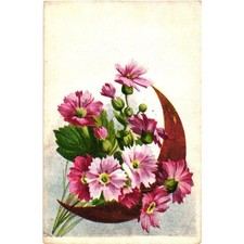Antique Floral Crescent Moon Postcard Undivided Back Pink Flowers Lithograph picture