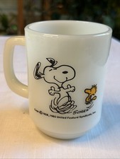 Vintage 1965 Fire King Milk Glass Handled Mug Snoopy & Woodstock picture