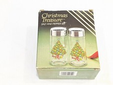 Vintage Salt and Pepper Shakers Christmas Tree Glass NOS picture