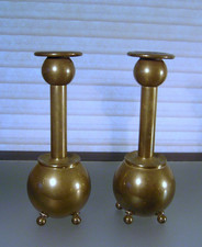 MCM Brass Orb Candlestick Holders Manner of Gusum Bruk picture