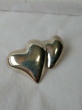 Double Heart Silver Color Metal Brooch Lapel Pin  picture