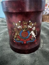 ANTIQUE VINTAGE ENGLISH PRINTED LEATHER BUCKET W/ COAT OF ARMS Fire 19th centry picture