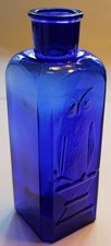 Antique OWL DRUG Co bottle w/pic Owl dark COBALT blue color picture