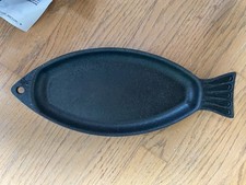 Vintage Unique Cast Iron Fish Pan 14” Long Discontinued Seasoned picture