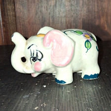 Vintage Ceramic Elephant Piggy Bank White Floral collectable Coin Slot picture
