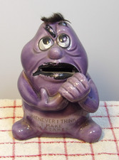 Vintage Norcrest Whenever I Think I Make Mistakes Purple Porcelain Bank-MONSTER picture