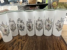 Federal Glass Frosted Tumbler Tom Collins Highball MCM Glasses Chinoiserie 7ct picture