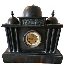 Antique 1900 Victorian Black Slate Mantel Clock Ornate Neoclassical Inscribed picture