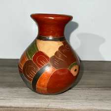 Vintage Terra Cotta Costa Rica Etched Pottery Vase Ceramic Hand Made Red Clay picture