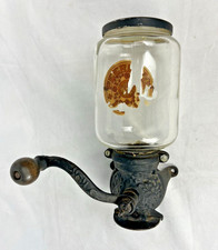 Antique WH Co Peerless Wall Mount Coffee Grinder Mill Cast Iron Glass Jar 1905 picture