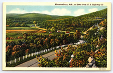 MOUNTAINBURG ARKANSAS U.S. HIGHWAY 71 ROAD TREES VINTAGE LINEN POSTCARD picture