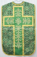 Metallic Green Roman Chasuble Fiddleback Vestment 5pc set,IHS embroidery picture