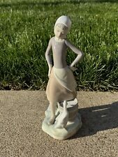 Retired Lladro Figurine Girl With Milk Pail & Duck 9.5