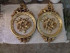 Vintage 1977 SYROCO Gold Floral Wall Plaques Pair Ornate Hollywood Regency USA picture