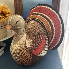 Vintage Handmade Stuffed Fabric Turkey THANKSGIVING DECOR Centerpiece Plush 14” picture