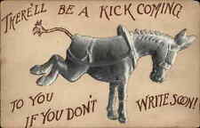 Kicking Donkey Die Cut Figure Novelty Please Write c1910 Vintage Postcard picture