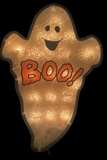 Vintage 1990s Holographic BOO Ghost Lighted Halloween Window Decor 17” Tested picture