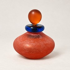 Vintage Franco Moretti Signed Frosted Red Blue Orange Murano Perfume Bottle picture