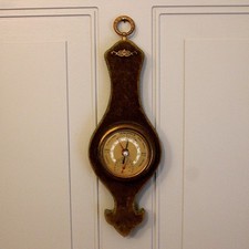 Antique French Velvet Covered Wood Wall  Barometer Thermometer picture