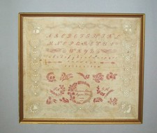 Rare Antique Vtg 19th C Dated 1824 Whitework Sampler With Red Alphabet Very Nice picture