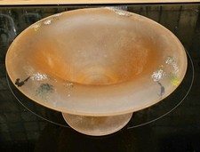 Vintage Frosted Pink Satin Elegant Depression Glass Footed Painted Edge Bowl picture
