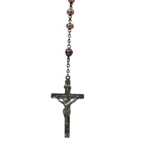 Antique Sterling Silver Rosary Red Beads Crucifix Pendant 25g Religious Signed picture