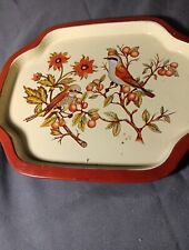 Vintage Mid Century Modern  Hand Painted Birds Metal Tray Trinket Dish Retro Dec picture