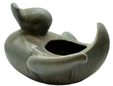 Vintage Art Pottery Ceramic Duck in Flight Planter Green Glaze Original 8079 picture