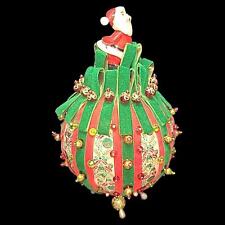 Rare Vintage Handmade Beaded Sequin Santa Clause Christmas Music Box Lee Ward 7