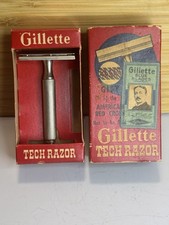 Vintage 1950s Gillette Tech Safety Razor Red Cross Gift Box Set picture