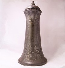 Antique Art Nouveau Jugendstil Pewter Beer Stein/Pitcher Kayserzinn #4289 c.1904 picture