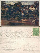 Raft Mountain Bohemian Krumlov Plešivec Český Krumlov Artist Card by L. Cuba 1913 picture