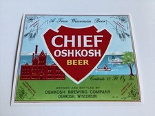 CHIEF OSHKOSH BEER LABEL, OSHKOSH BREWING CO WISCONSIN VINTAGE 1960s picture