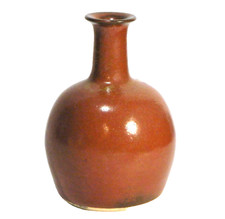 Vintage Artist Signed Pottery Vase Red Brown Long Neck picture
