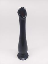 Vintage Black Amethyst Glass Bud Vase Swung Footed Pedestal  8.5