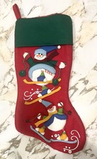 Santa’s Best Christmas Stocking 17” Skiing Snowmen Red Green 3D Applique Holiday picture