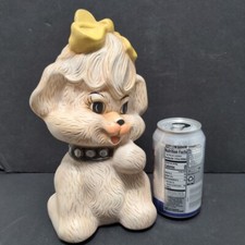 Poodle Puppy Dog With Yellow Bow Ceramic Coin Bank Vintage Cuteness 10
