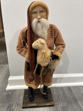 Vtg Arnett’s Santa Claus Christmas Holding Sheep Wood Legs Country Store 22”  picture