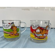 Vintage 1978/1980 Garfield McDonalds Glass Mugs Set of 2 Jim Davis Comic Cups picture