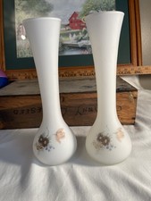 Two Vintage Norleans Frosted Satin White Bud Vase Flowers 9.75” Italy picture