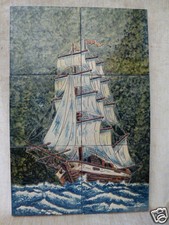Pottery Majolica Polychrome Tile Plaque Ship Galleon Schooner SIGNED Cosas picture