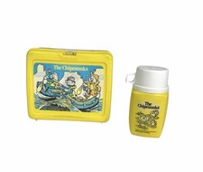 Vintage 1983-1984 The Chipmunks Yellow Plastic Lunch Box & Thermos USA picture