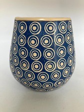 Vintage Handmade Blue Mexican Pottery Zinapecuaro Burnished Vase Dot Pattern picture